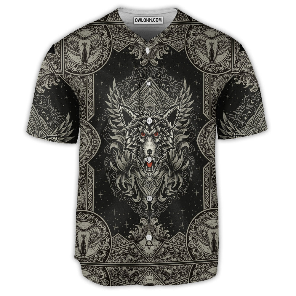 Wolf Art Line Darkness - Baseball Jersey - Owl Ohh - Owl Ohh