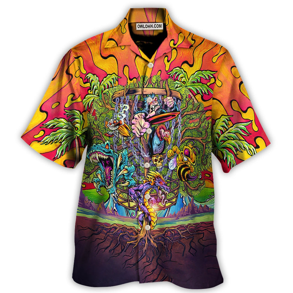 Disc Golf Ball Games Tree Tropical Island Paradise - Hawaiian Shirt - Owl Ohh - Owl Ohh