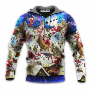 Christmas Up On Rooftop Santa's Busiest Night With Reindeer - Hoodie - Owl Ohh - Owl Ohh