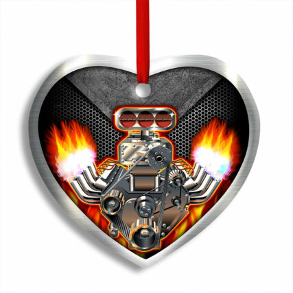 Hot Rod Christmas Flame Merry Xmas - Heart Ornament - Owl Ohh - Owl Ohh