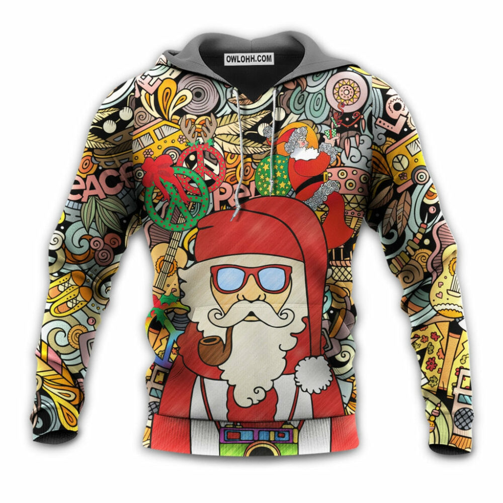 Christmas Hippie Santa Claus Love & Peace Cartoon Style - Hoodie - Owl Ohh - Owl Ohh