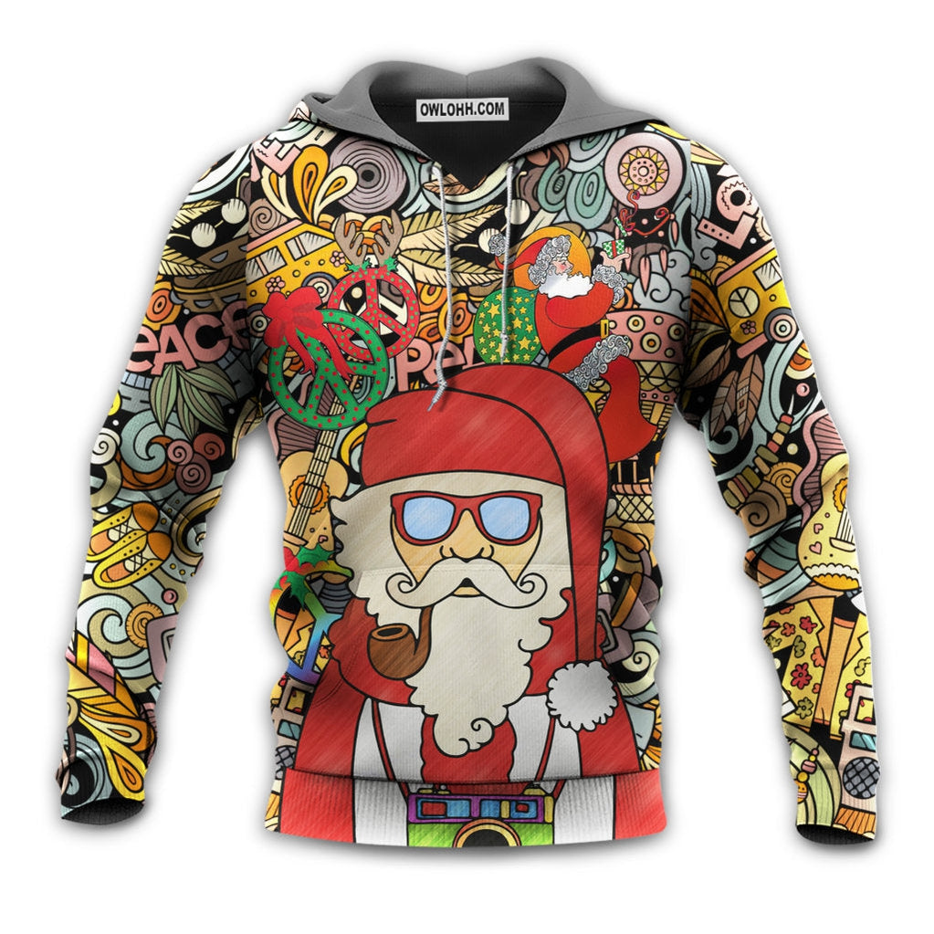 Christmas Hippie Santa Claus Love & Peace Cartoon Style - Hoodie - Owl Ohh - Owl Ohh