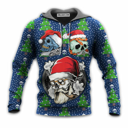 Christmas Skull With Santa Hat Merry Christmas Snow - Hoodie - Owl Ohh - Owl Ohh