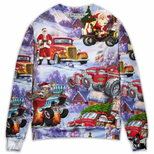 Santa Hot Rod Christmas Tree Merry Xmas - Sweater - Ugly Christmas Sweaters - Owl Ohh - Owl Ohh