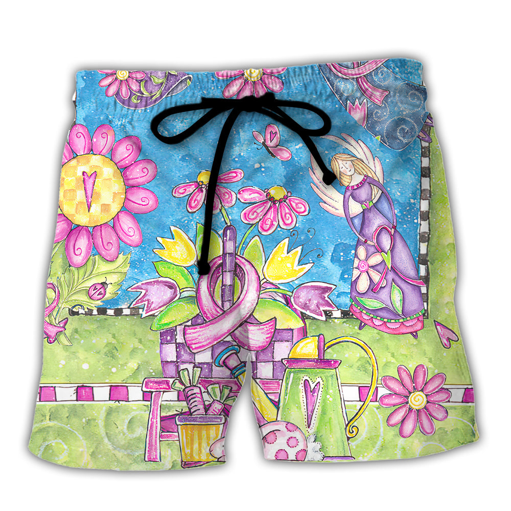 Breast Cancer Courage Angel With Pink Ribbon - Beach Short - Owl Ohh - Owl Ohh