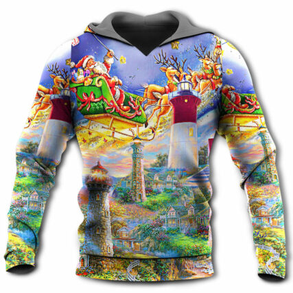 Lighthouse Christmas Santa Home The Light Is - Hoodie - Owl Ohh - Owl Ohh