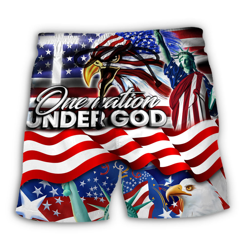 America Independence Day US One Nation Under God - Beach Short - Owl Ohh - Owl Ohh