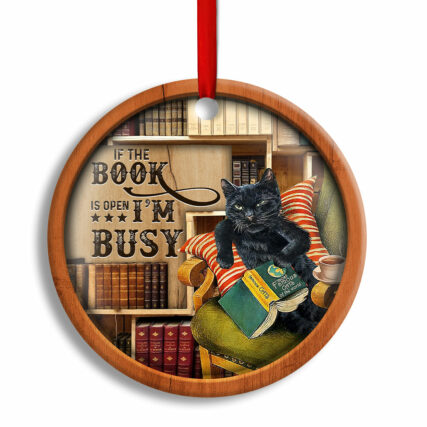 Christmas Black Cat Lover Book Library Decor Tree Hanging - Circle Ornament - Owl Ohh - Owl Ohh