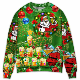 Christmas Funny Santa Claus Drinking Beer Happy Christmas Tree Green Light - Sweater - Ugly Christmas Sweaters - Owl Ohh - Owl Ohh