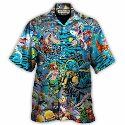 Shark Bar With Animal Underwater - Hawaiian Shirt - Owl Ohh for men and women, kids - Owl Ohh