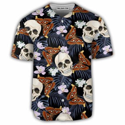 Skull And Moths Tropical Style - Baseball Jersey - Owl Ohh - Owl Ohh
