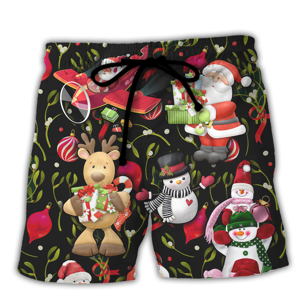 Christmas Joyful Santa Snowman Merry Xmas - Beach Short - Owl Ohh - Owl Ohh