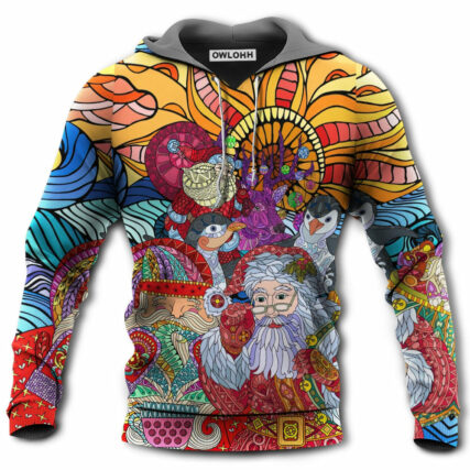 Christmas Santa Colorful Geometry - Hoodie - Owl Ohh - Owl Ohh