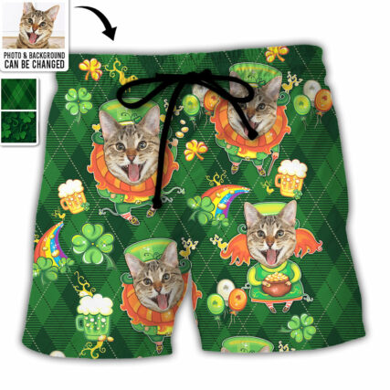 ST Patrick's Day Lucky Coin Shamrock Art Funny Custom Photo - Beach Short - Personalized Photo Gifts - Owl Ohh
