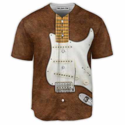 Guitar Leather Style Vintage Music Lover - Baseball Jersey - Owl Ohh - Owl Ohh