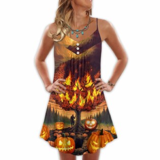 Halloween Pumpkin Burning Crazy Style - V-neck Sleeveless Cami Dress - Owl Ohh - Owl Ohh