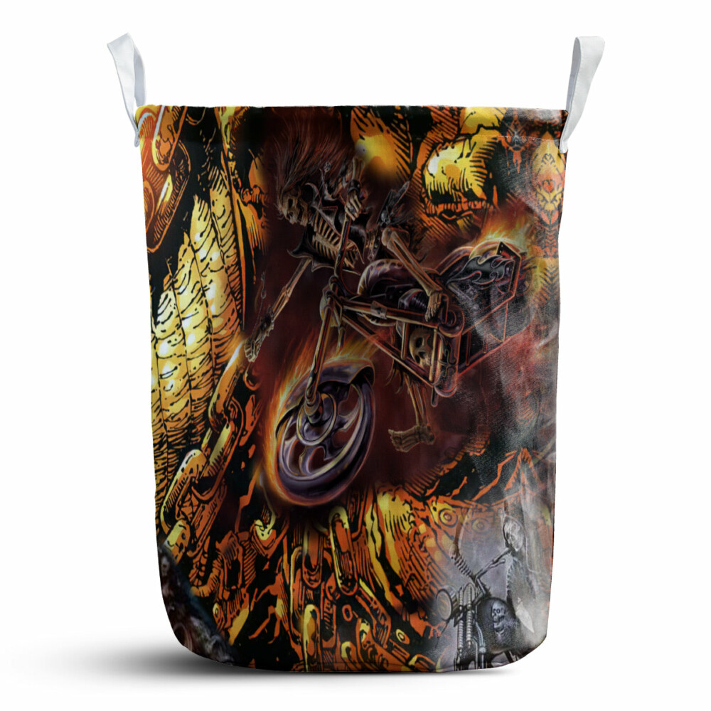 Skull Motorcycle Racing Fast Fire - Laundry Basket - Owl Ohh - Owl Ohh