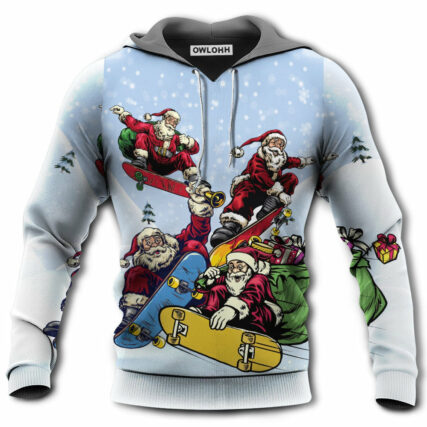 Christmas Santa Skateboard Snow Day - Hoodie - Owl Ohh - Owl Ohh