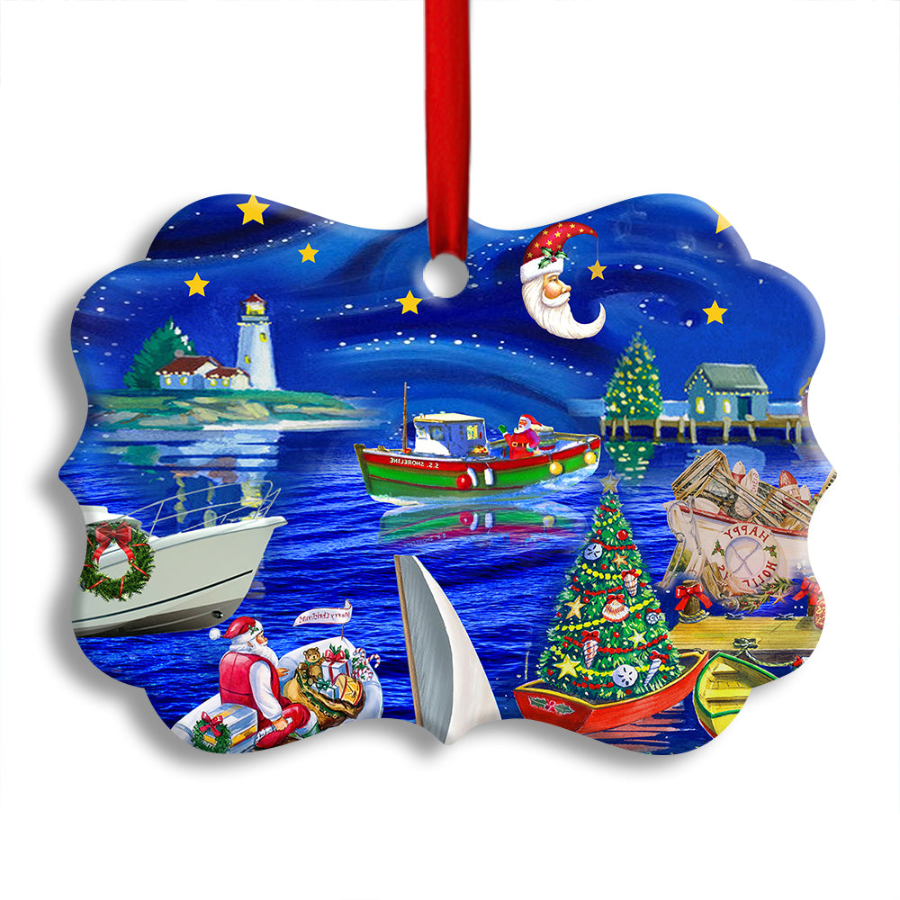 Christmas Boat Merry Xmas And Happy New Year - Horizonal Ornament - Owl Ohh - Owl Ohh