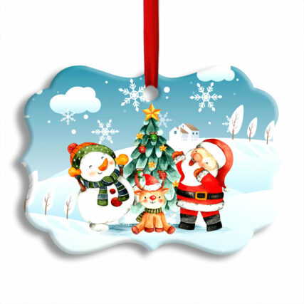 Christmas Santa Snowman And Deer Happy Together - Horizonal Ornament - Owl Ohh - Owl Ohh