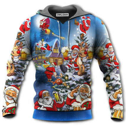 Christmas Funny Santa Claus Drinking Beer Troll Xmas - Hoodie - Owl Ohh - Owl Ohh