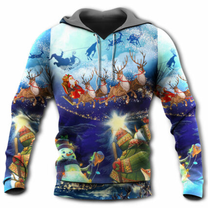 Christmas Rudolph Santa Claus Reindeer Snowman Light Art Style - Hoodie - Owl Ohh - Owl Ohh