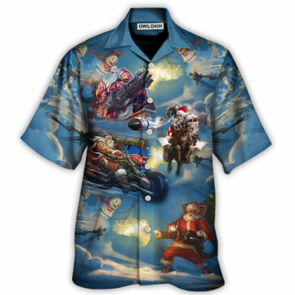 Christmas Santa Gun Fight In Xmas - Hawaiian Shirt - Owl Ohh - Owl Ohh