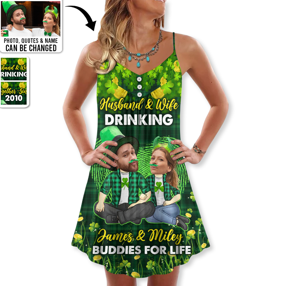 St Patrick's Day Lucky Couple Shamrock Coin Art Custom Photo Personalized - V-neck Sleeveless Cami Dress - Personalized Photo Gifts - Owl Ohh