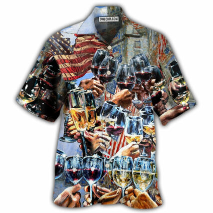 Wine Cheers Independence Day - Hawaiian Shirt - Owl Ohh - Owl Ohh
