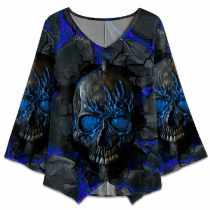 Skull Blue Lighting Style - V-neck T-shirt - Owl Ohh - Owl Ohh