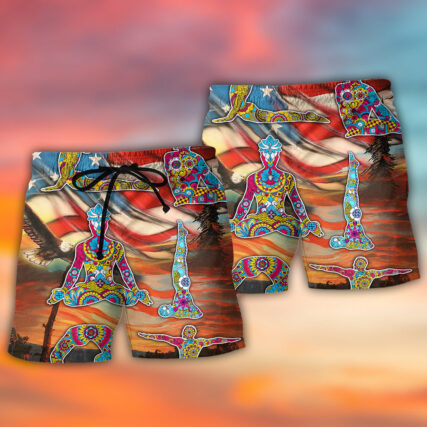 Yoga Independence Day Yoga Pose - Beach Short - Owl Ohh - Owl Ohh