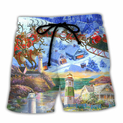 Lighthouse Christmas Santa Be A Lighthouse - Beach Short - Owl Ohh - Owl Ohh