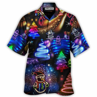 Christmas Neon Art Santa And Snowman - Hawaiian Shirt - Owl Ohh for men and women, kids - Owl Ohh