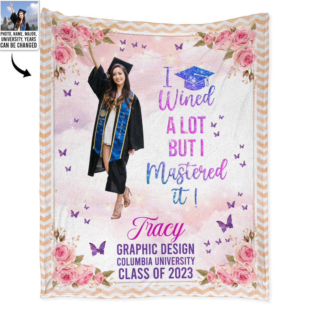 Graduation Flowers Butterflies Good Luck Success Custom Photo Personalized - Flannel Blanket - Personalized Photo Gifts - Owl Ohh
