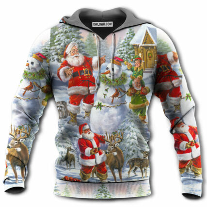Christmas Santa Claus Snowman Elf So Happy Art Style - Hoodie - Owl Ohh - Owl Ohh