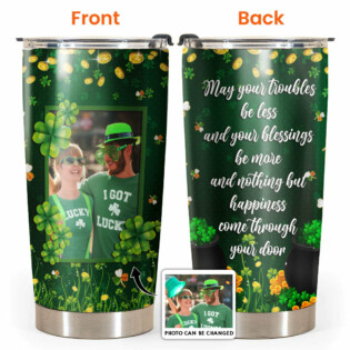 ST Patrick's Day Lover Lucky Shamrock Gold Coin Custom Photo - Tumbler - Personalized Photo Gifts - Owl Ohh
