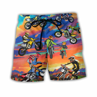 Motocross Lover Motorcycle Biker Art Style - Beach Short - Owl Ohh - Owl Ohh