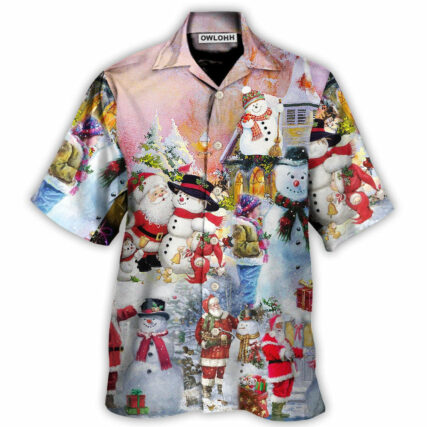 Christmas Santa And Snowman Christmas Snow Village - Hawaiian Shirt - Owl Ohh - Owl Ohh