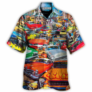 Car Retro Guitar Palm Trees - Hawaiian Shirt - Owl Ohh - Owl Ohh
