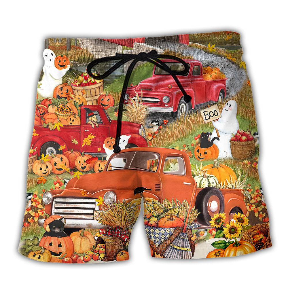 Halloween Truck With Pumpkin In Town - Beach Short - Owl Ohh - Owl Ohh