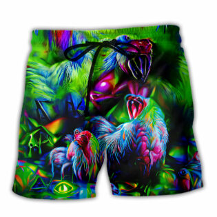 Chicken A Crowing Rooster Funny Neon - Beach Short - Owl Ohh - Owl Ohh
