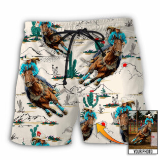 Cowboy Barrel Racing Tropical Desert Custom Photo - Beach Short - Owl Ohh - Owl Ohh