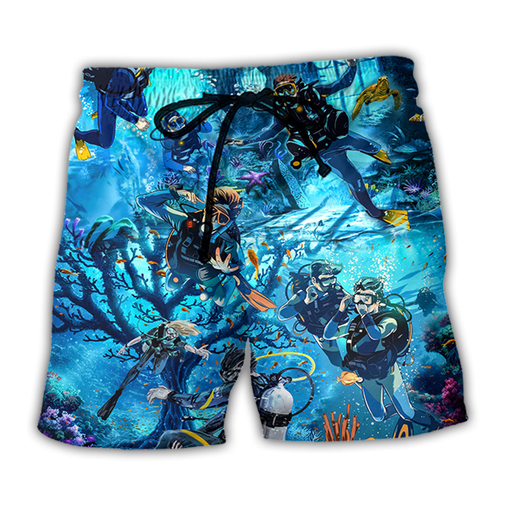Diving Under The Sea Art Style - Beach Short - Owl Ohh - Owl Ohh