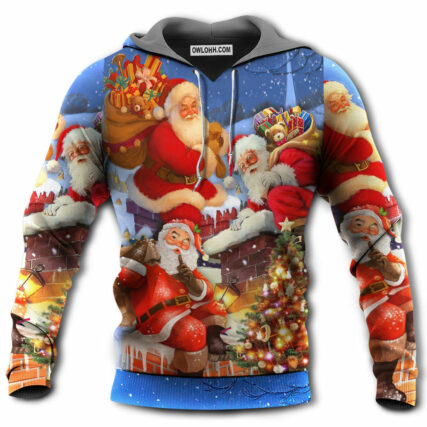 Christmas Up On Rooftop Santa Claus Art Style - Hoodie - Owl Ohh - Owl Ohh