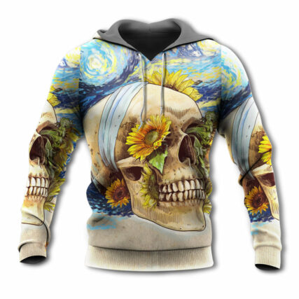 Skull And Sunflower Vintage Amazing Starry Night - Hoodie - Owl Ohh - Owl Ohh