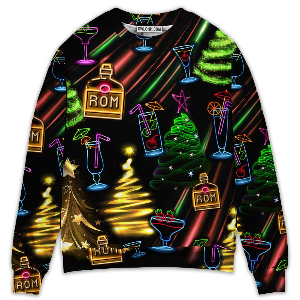 Wine Rum Christmas Neon Art Drinking - Sweater - Ugly Christmas Sweaters - Owl Ohh - Owl Ohh