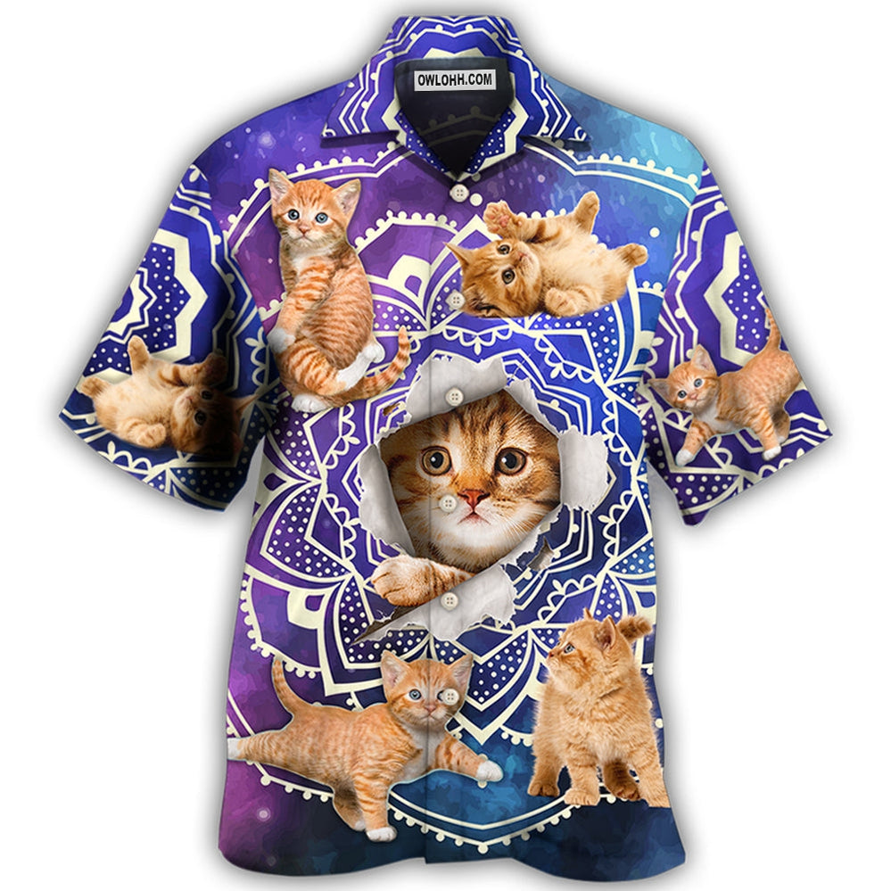 Cat Tabby Cat Yoga Galaxy Yoga Pose Funny - Hawaiian Shirt - Owl Ohh - Owl Ohh