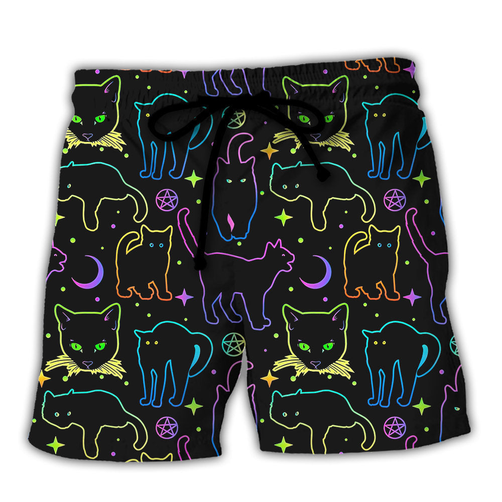 Cat Neon Colorful Playing With Kitten Magical - Beach Short - Owl Ohh - Owl Ohh