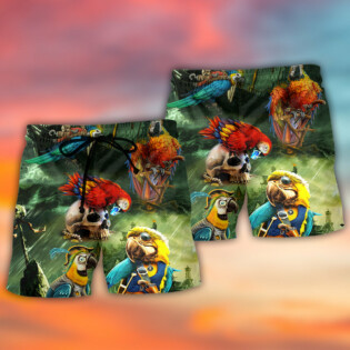 Parrot Funny Parrot Pirates In The Ocean - Beach Short - Owl Ohh - Owl Ohh