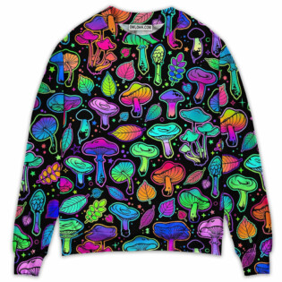 Mushroom Neon Colorful Bright With Leaf - Sweater - Ugly Christmas Sweaters - Owl Ohh - Owl Ohh